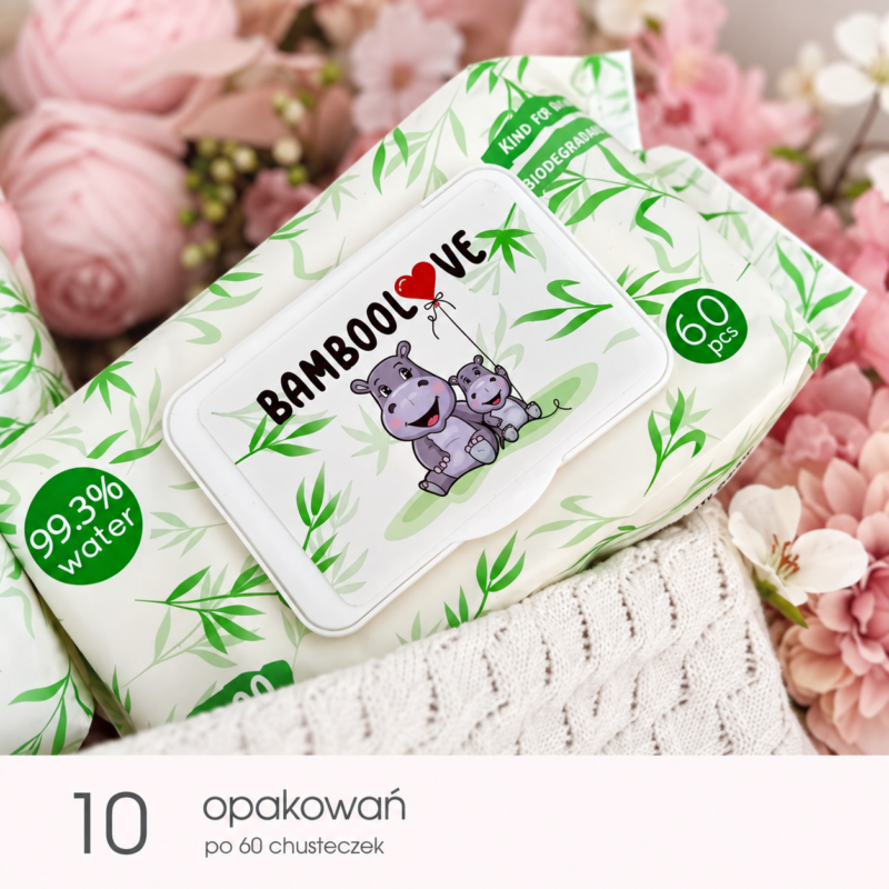 Zestaw 10 x bambusowe chusteczki nawilżane 99.3% wody
